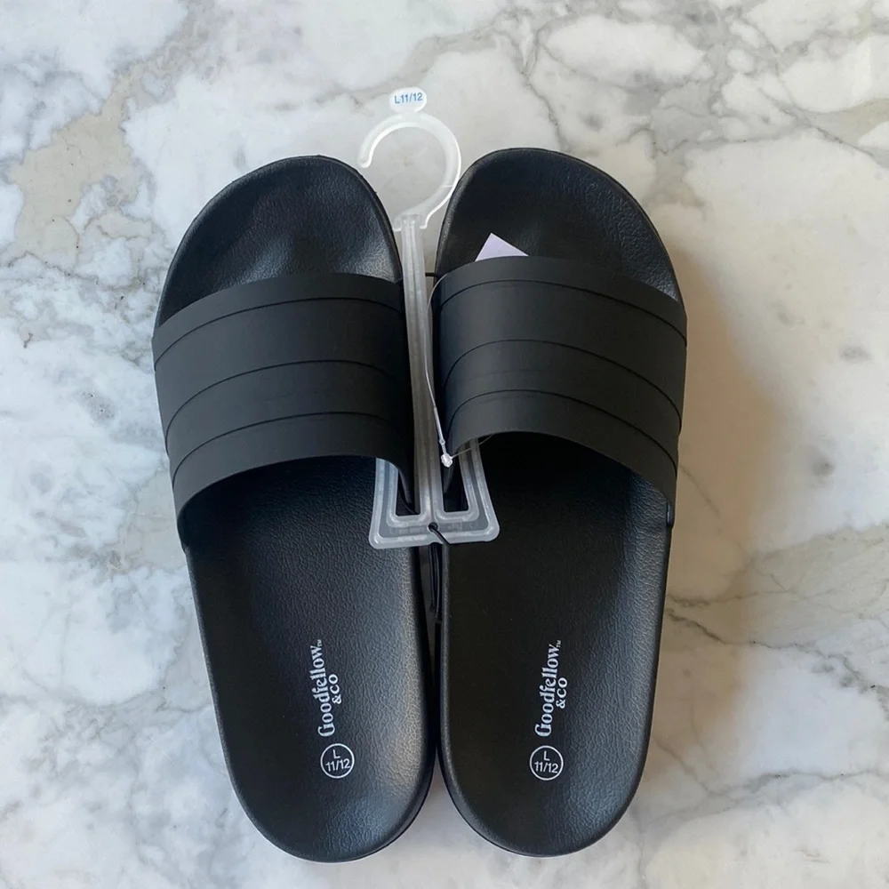 Goodfellow &‎ Co Mens Sandals 11/12 Black Ricky Slides NEW!
